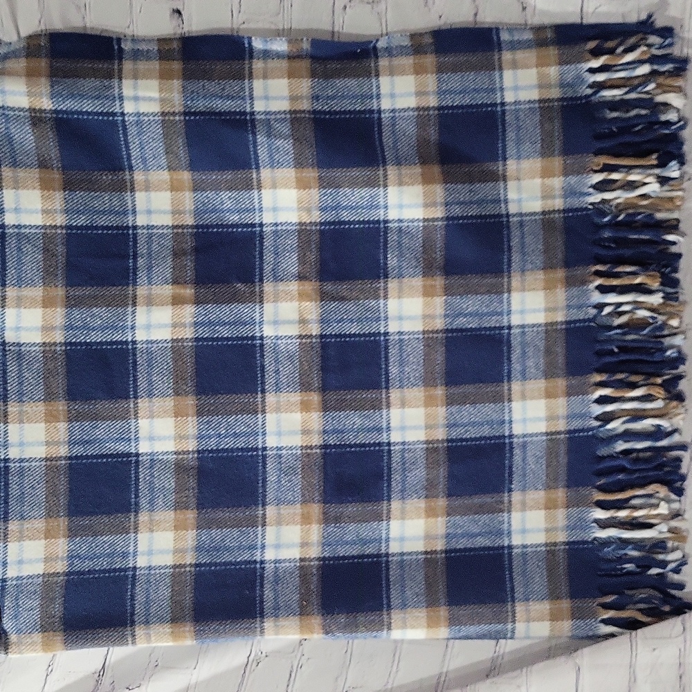 Vintage Faribo plaid fringed Scarf blanket picnic